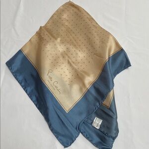 Vintage Pierre Cardin Cream and Blue Silk Pocket Square- New